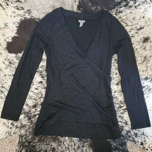 Vanity Black Sparkle Wrap Long Sleeve Tee